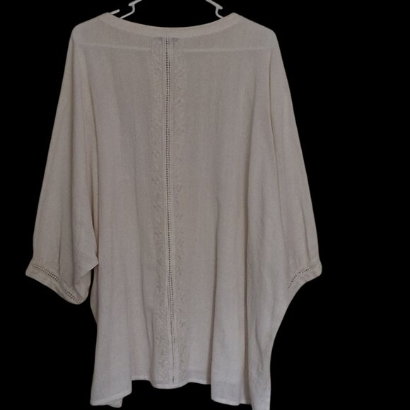 Rachel Zoe Women Peasant Top 2X 3X White Embroidered 3/4 Sleeve Boho Cottagecore - Picture 2 of 12
